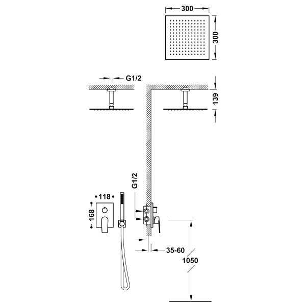 Tres  Project-Tres Zestaw natryskowy z baterią podtynkową Rapid-Box czarny mat 21128003NM