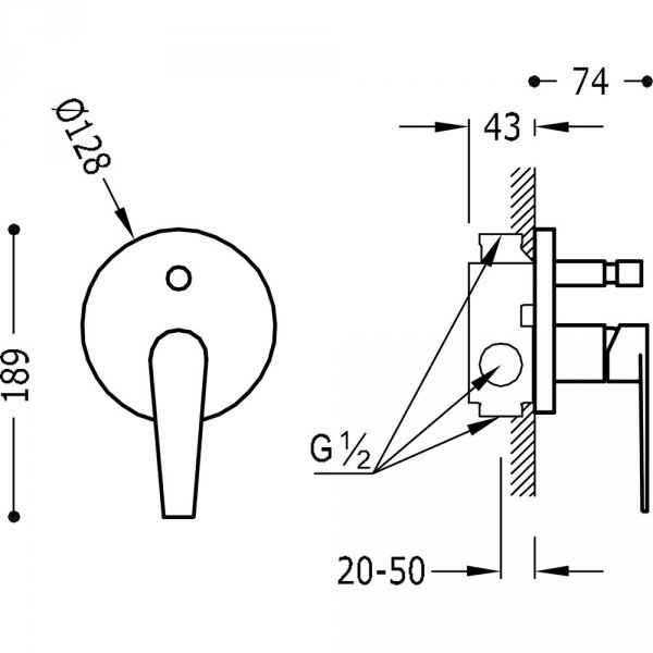 Tres Class bateria prysznicowa dwudrożna 20518001