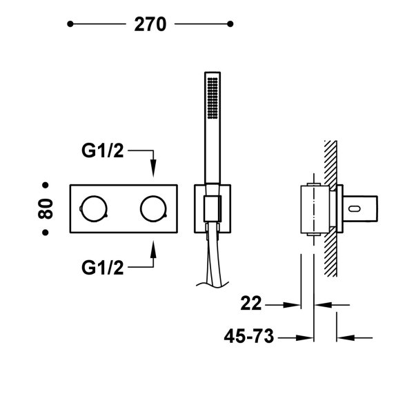 Tres B-SYSTEM BATERIA TERMOSTATYCZNA PODTYNKOWA 2-DROŻNA B-SYSTEM-30735201AC