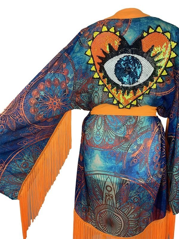 Kimono Wonder Orange Heart Fringe
