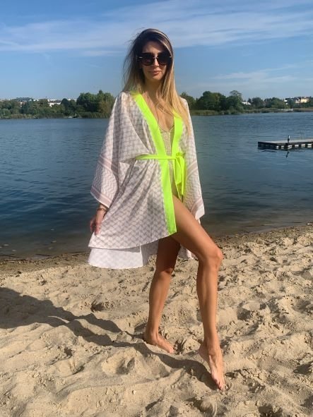 Kimono Checker Beige Heart Short