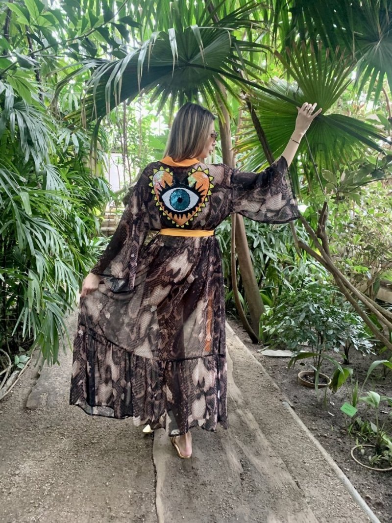 Kimono Brown Snake Orange Heart Long