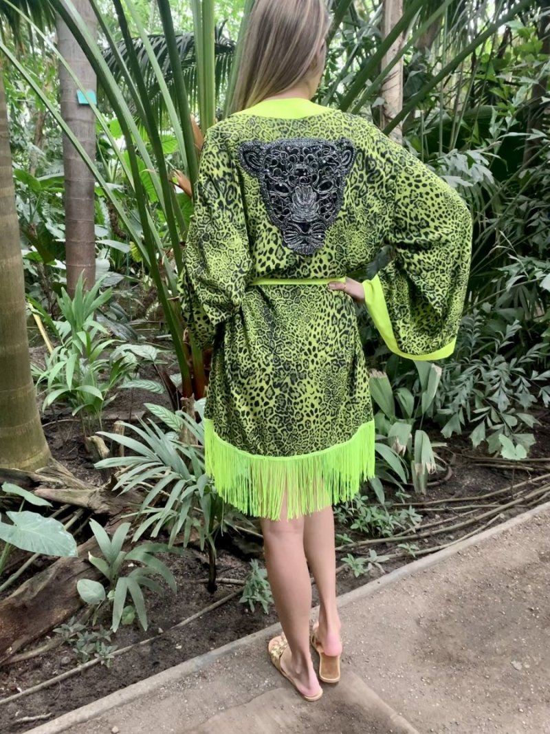 Kimono Yellow Panther Fringe