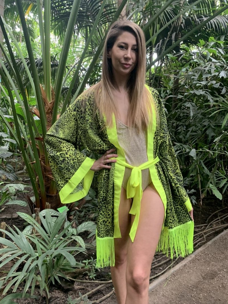 Kimono Yellow Panther Fringe