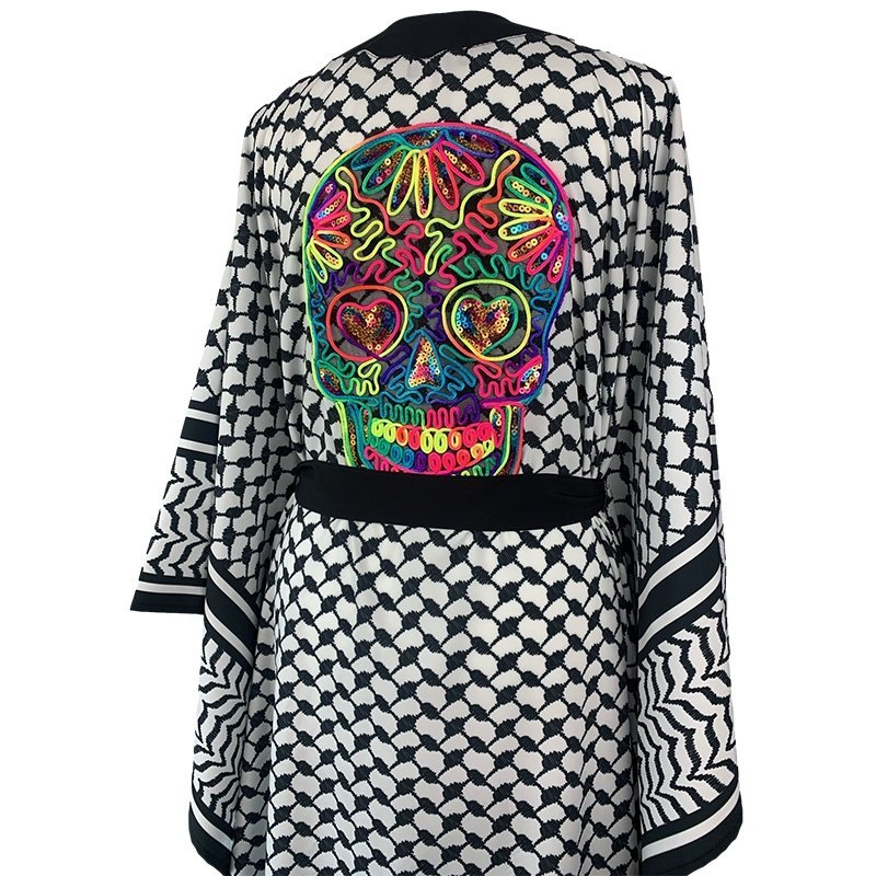 Kimono Checker Black Colourful Skull Classic