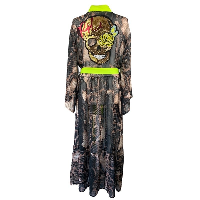 Kimono Brown Snake Gold Skull Long