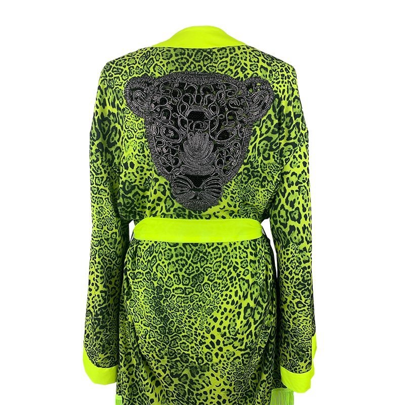 Kimono Yellow Panther Fringe