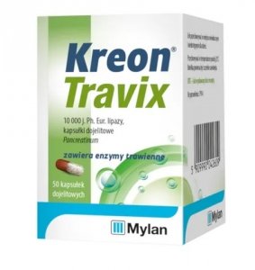 Kreon Travix 10 000 j. Ph.Eur. lipazy, 50 kapsułek dojelitowych