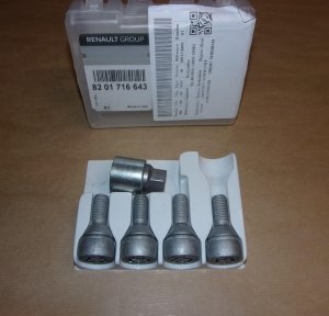 Original  Boulons de roue Renault kit antivol Clio IV, Megane III, IV, Talisman, Dacia Sandero II clé 17 M12x1.5 , 8201716643