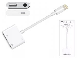 Przejściówka Lightning do USB +3,5mm Jack +Zasilanie iOS14 iPad iPhone