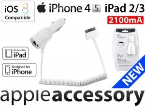 Ładowarka Samochodowa Apple iPhone 4/ 4S, iPad, iPod 2,1A