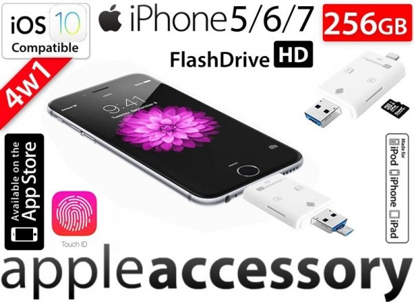 Pamięć FlashDrive do iPhone 5 SE 6 7 Plus 256GB SD Reader