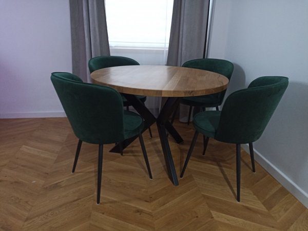 Stół dębowy okragły lity nogi metalowe typu Loft  