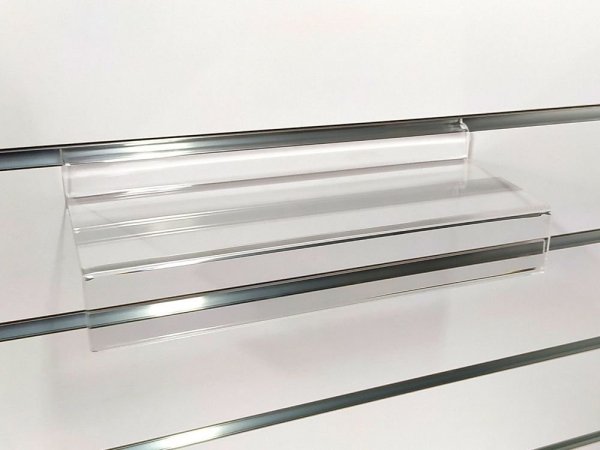 Plexi shelf for shoes with pricemarklist in front - 25 cm x 10 cm