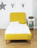 Żółte łóżko wezgłowie geometryczne wzory 90x200 Bergaya 