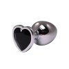 Silver small heart-shaped butt plug with black crystal