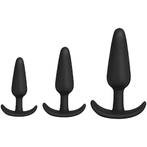 Kink Anal Essentials 3-Piece Silicone Trainer Set - zestaw wibrujących korków analnych (czarny)