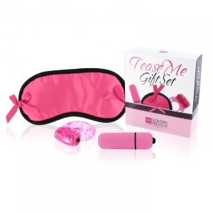 LoversPremium Tease Me Gift Set Pink - zestaw akcesoriów (opaska + pierścień + wibrator / różowy)