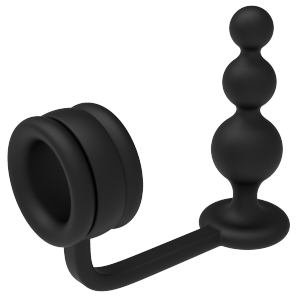Dream Toys RAMROD COCKRING WITH BEADED ANAL PLUG - pierścień z korkiem analnym (czarny)