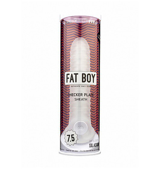 Perfect Fit Fat Boy Checker Box Sheath Clear 7,5&quot; - nakładka na penisa (szary)