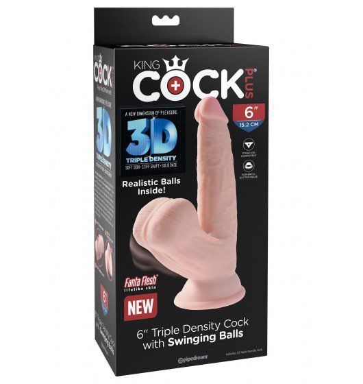 King Cock dildo - 6&quot; Cock Swinging Balls sztuczny penis (cielisty)