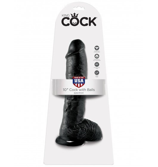 King Cock duże czarne dildo - 10'' Cock with Balls sztuczny penis (czarny)