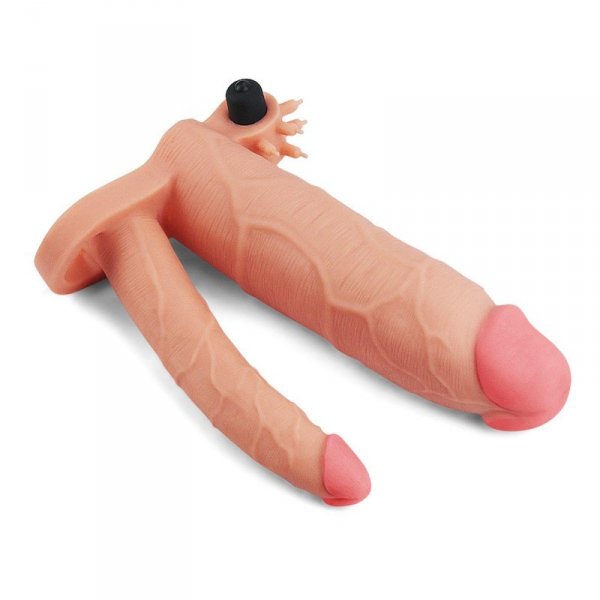 Add 3&quot; Pleasure X Tender Vibrating Double Penis Sleeve