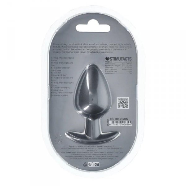 Smooth Silicone Anal Plug - Large - 3.5&quot; / 8,9 cm - Gunmetal