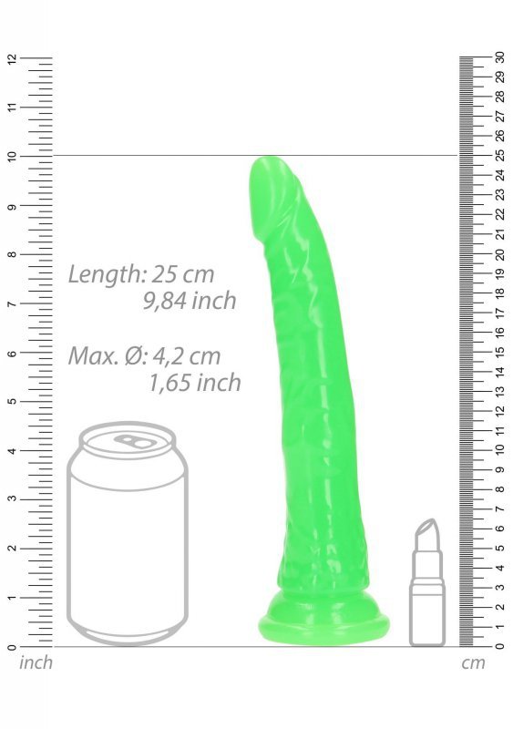 Slim Realistic Dildo with Suction Cup - Glow in the Dark - 9&#039;&#039; / 22,5 cm