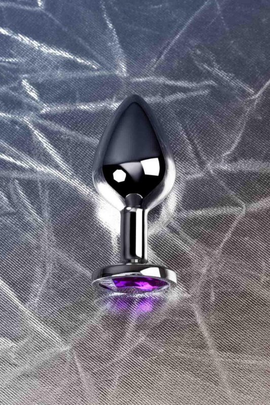Silver anal plug TOYFA Metal,with a amethyst colored gem