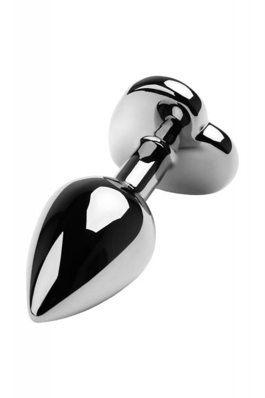 Silver anal plug with pink gem heart-shaped