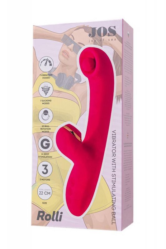Vibrator with stimulating ball and vacuum stimulation JOS Rolli, silicone, pink, 22 cm