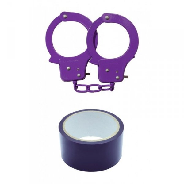 Kajdanki-Purple Sex Extra PVC Ribbon and Handcuffs
