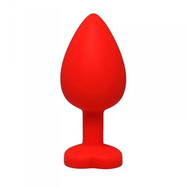 Red medium heart-shaped butt plug with white crystal