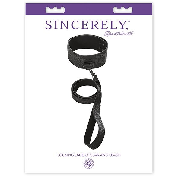 Sportsheets - Sincerely Locking Lace Collar &amp; Leash - obroża ze smyczą (czarny)