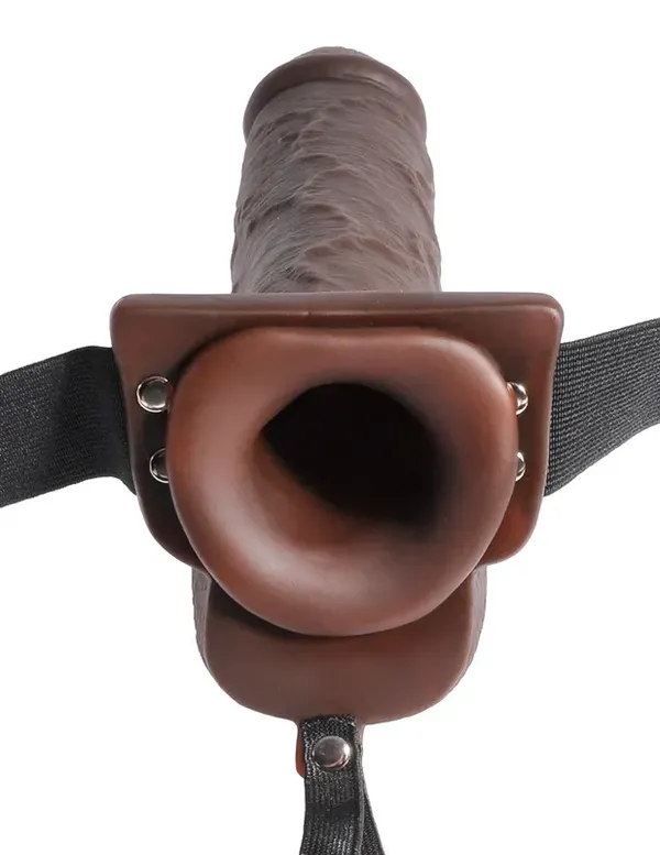 Fetish Fantasy Strap-on Series  9&quot; Hollow Squirting Strap-On with Ball Brown - dildo wielki spust (brązowy)