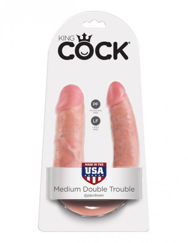 King podwójne dildo - Cock U-Shaped Medium Double Trouble sztuczny penis (cielisty)