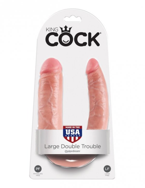 King Cock podwójne dildo - U-Shaped Large Double Trouble sztuczny penis (cielisty)