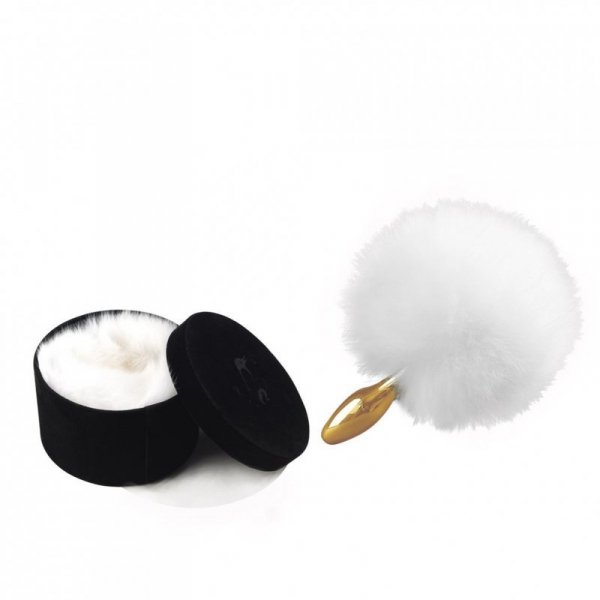 Upko Rabbit Fur Bunny Tail Small Butt Plug - korek analny (biały)