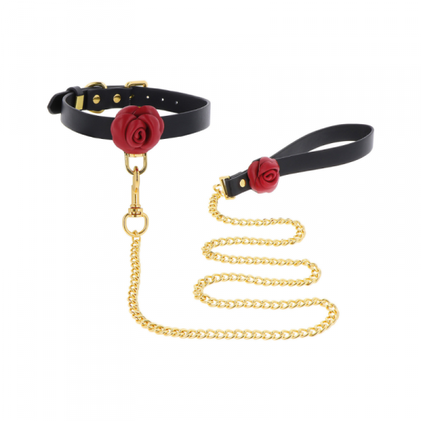 Taboom Wild Roses Collar &amp; Leash - obróżka ze smyczą (czarny)
