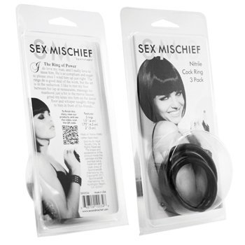 Sportsheets - Sex &amp; Mischief Nitrile Cock Ring 3 Pack - pierścienie na penisa (czarny)