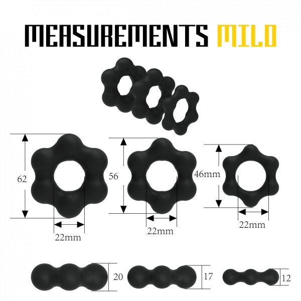 Velv'Or Rooster Milo Pack Set of Robust Cock Rings - zestaw pierścieni erekcyjnych (czarny)