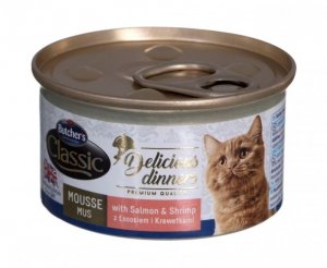 Butcher’s Delicious Dinners Cat - mokra karma dla kota z łososiem i krewetkami w formie musu - puszka 85 g