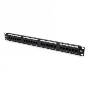 Digitus Panel krosowy (patch panel) 19'' 24x RJ45, LSA pion, kat.6, nieekranowany, 1U, czarny, prowadnica kabli, pola 