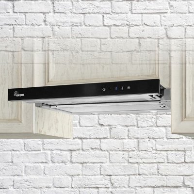 Okap podszafkowy teleskopowy AKPO WK-7 LIGHT GLASS TOUCH 60 INOX CZARNY front czarne szkło, dotykowy