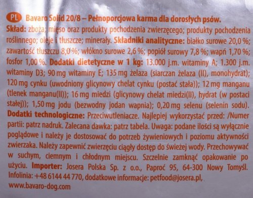 Josera Bavaro Solid Adult 20/8 - karma dla psów dorosłych - 18 kg