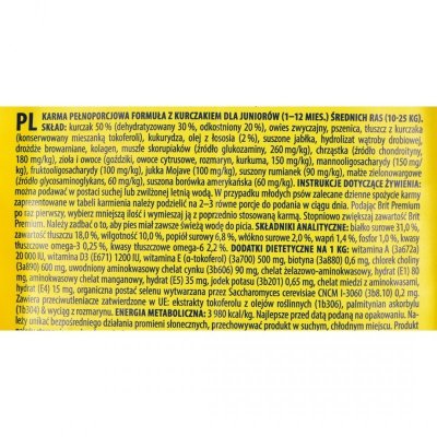 BRIT PREMIUM BY NATURE Junior M - sucha karma dla szczeniąt średnich ras - 15 kg