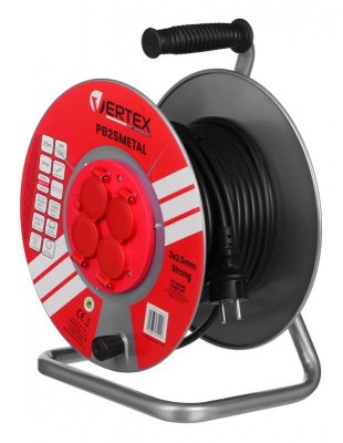 Przedłużacz elektryczny  bębnowy 25M VERTEX 3x2,5mm PB25METAL czarny