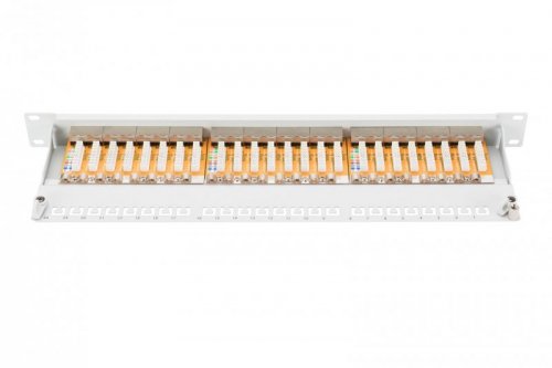 Digitus Panel krosowy (patch panel) 19&#039;&#039; 24x RJ45, LSA poziom, kat.6, ekranowany, 1U, szary, prowadnica kabli