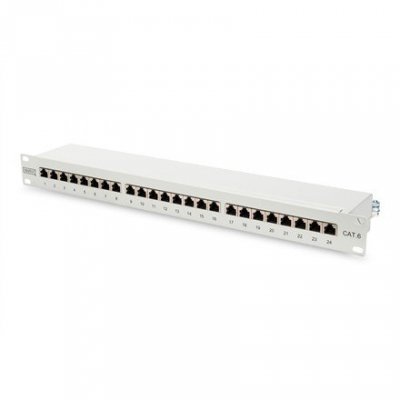 Digitus Panel krosowy (patch panel) 19&#039;&#039; 24x RJ45, LSA poziom, kat.6, ekranowany, 1U, szary, prowadnica kabli